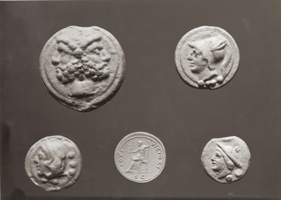 Five coins depicting Janus, Jupiter, Mercury and Minerva, 753 BC-476 AD by Roman